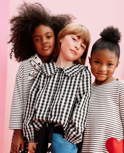 Poplin Collared Button Up Shirt in Black/Ecru Gingham - main