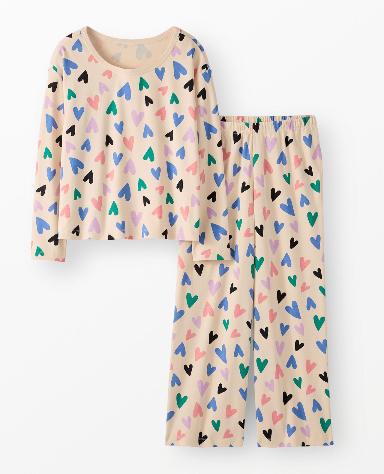 Women's Wide Leg Pajama Set in Fluttering Hearts - main