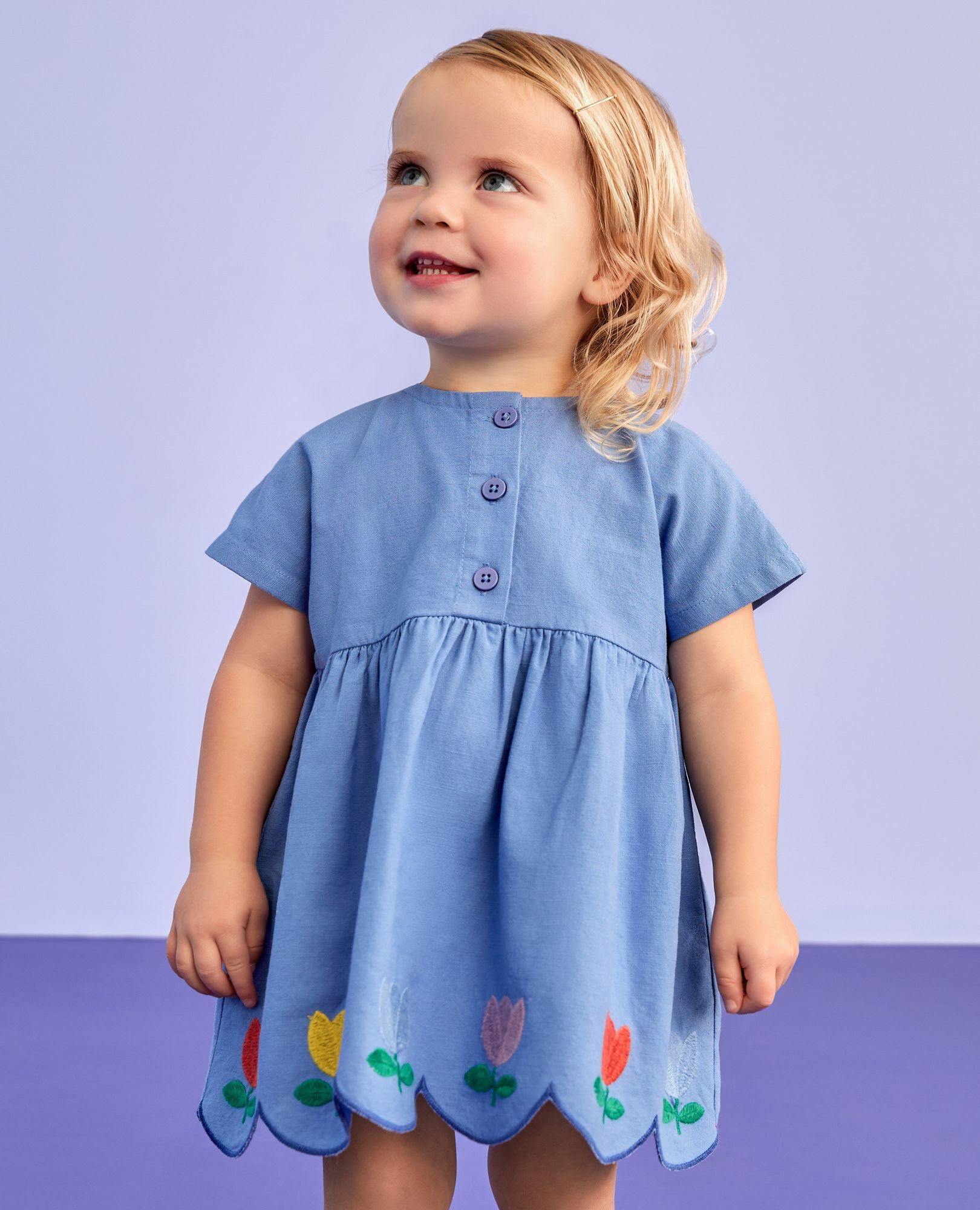 Baby Dolman Sleeve Linen Dress & Bloomers Set in Horizon Blue - main