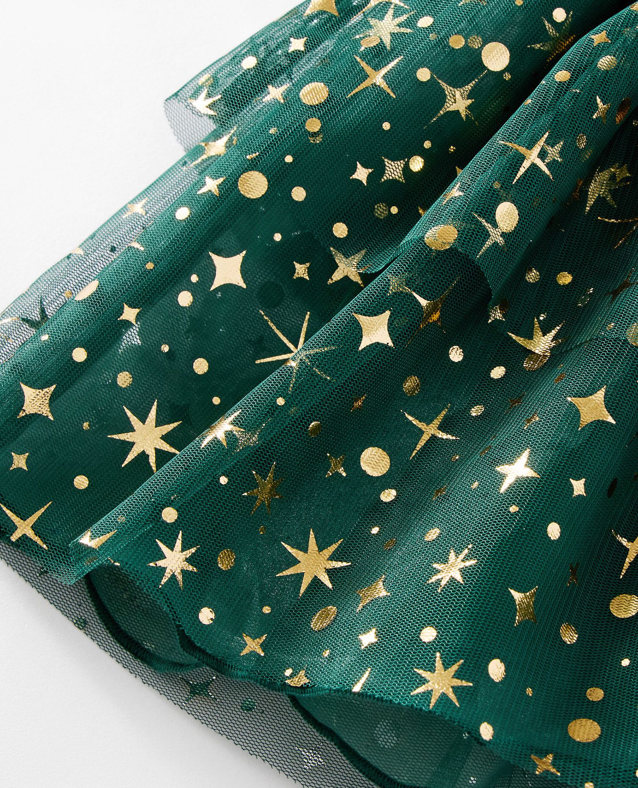 Baby Long Sleeve Tulle Shimmer Dress in Malachite - main