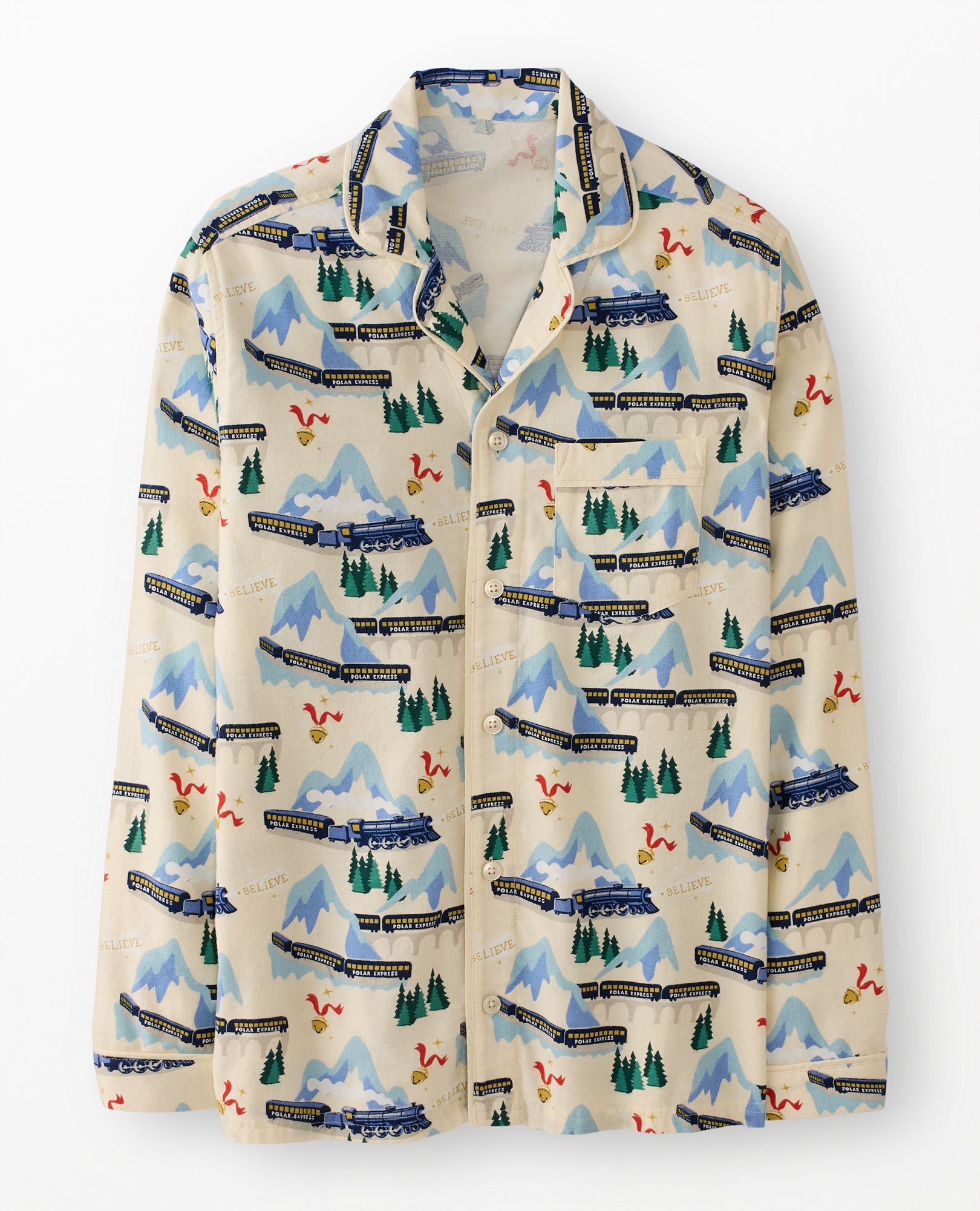 Adult Warner Bros™ Discovery Polar Express Flannel Pajama Top in Polar Express on Almond Oil - main