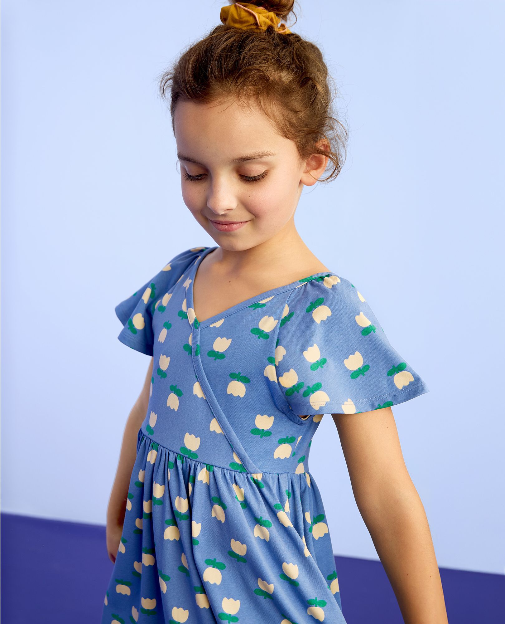 Reversible Skater Dress with Pockets in Tulip Rows on Blue - main
