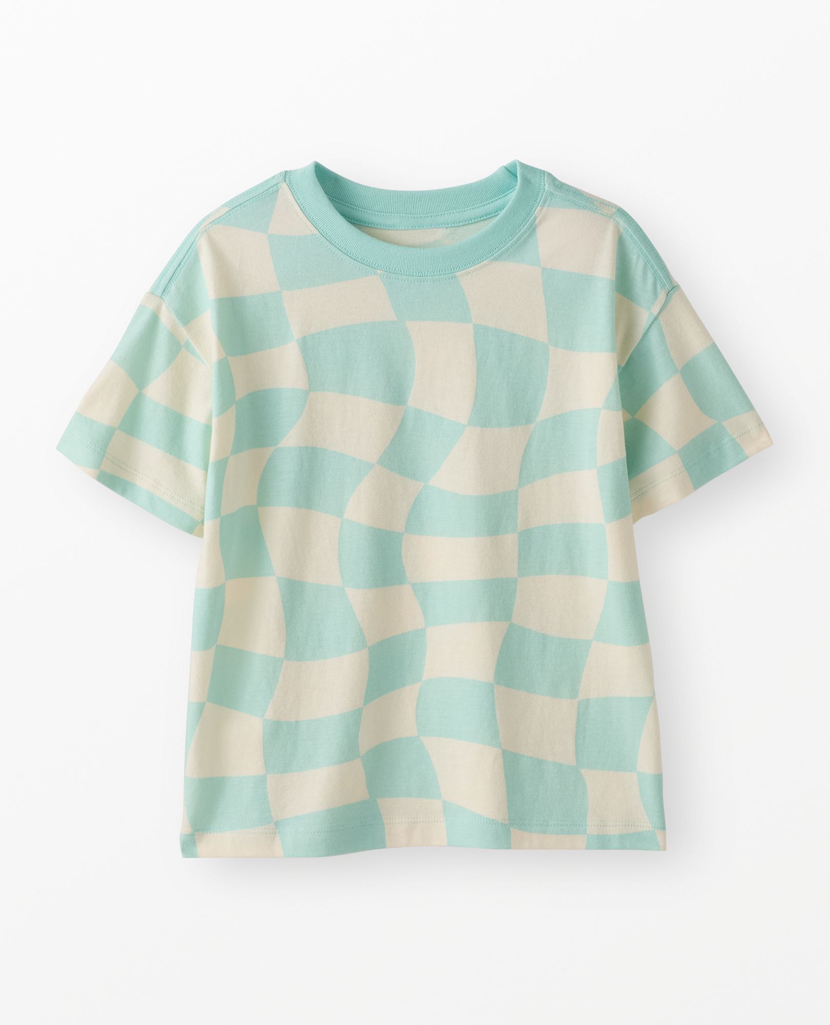Relaxed Fit Checker T-Shirt in Feather Blue Wavy Check - main