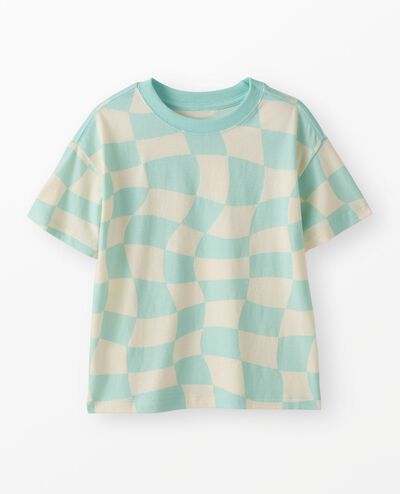 Relaxed Fit Checker T-Shirt in Feather Blue Wavy Check - main