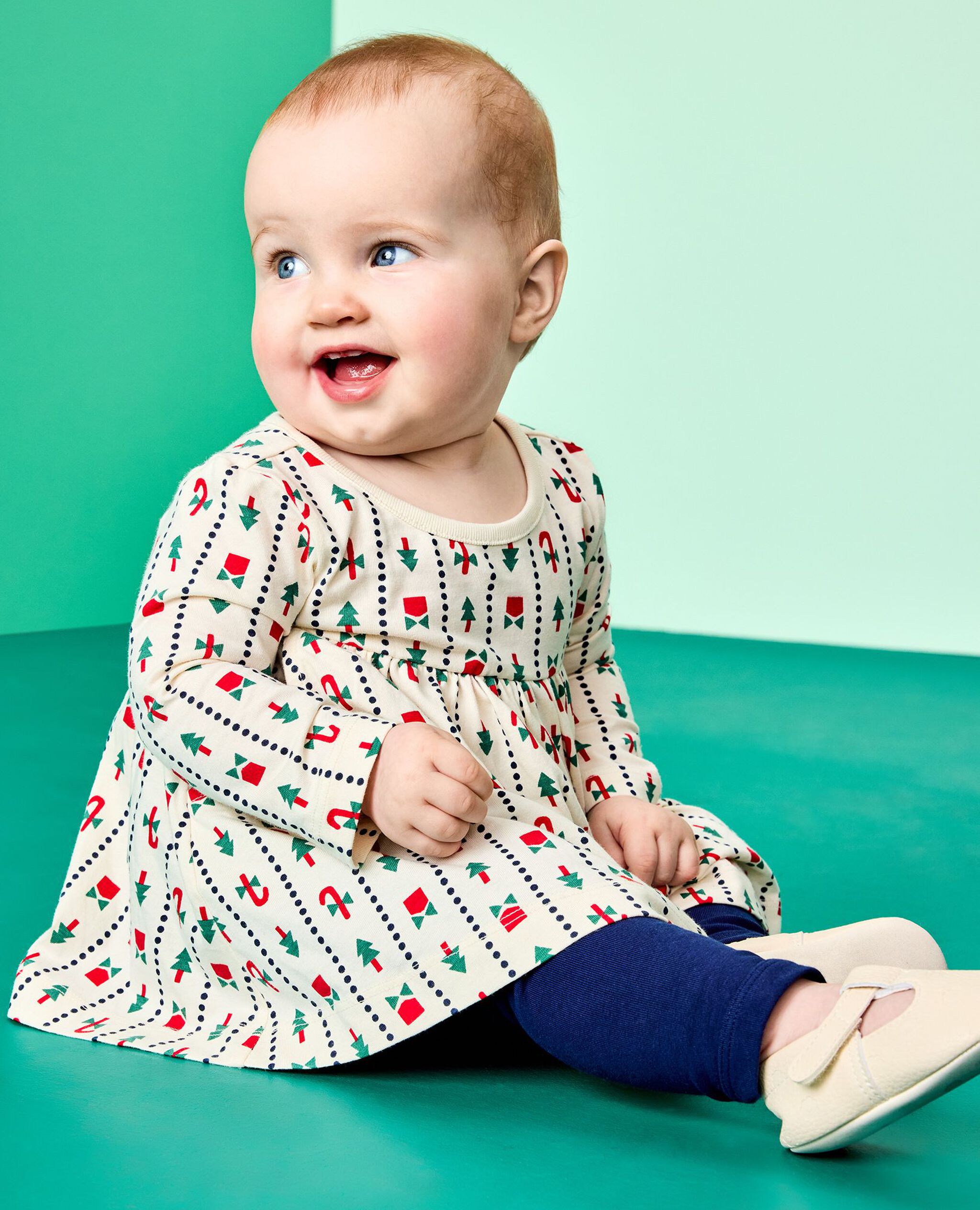 Baby Holiday Long Sleeve Everywhere Dress & Leggings Set in Christmas Stripes - main
