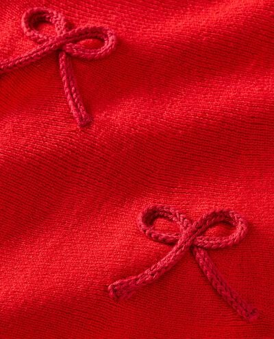 Mock Neck Embroidered Sweater Dress in Ribbon Red - main