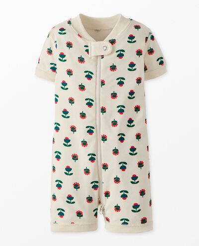 Baby 2-Way Zip Shortie Sleeper in Mini Daisy on Ecru - main