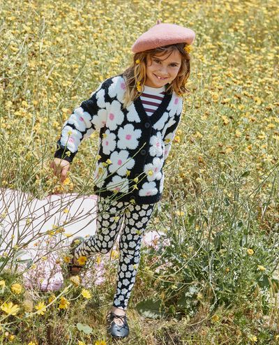 Marshmallow Cardigan in Ecru Floral on Black - main