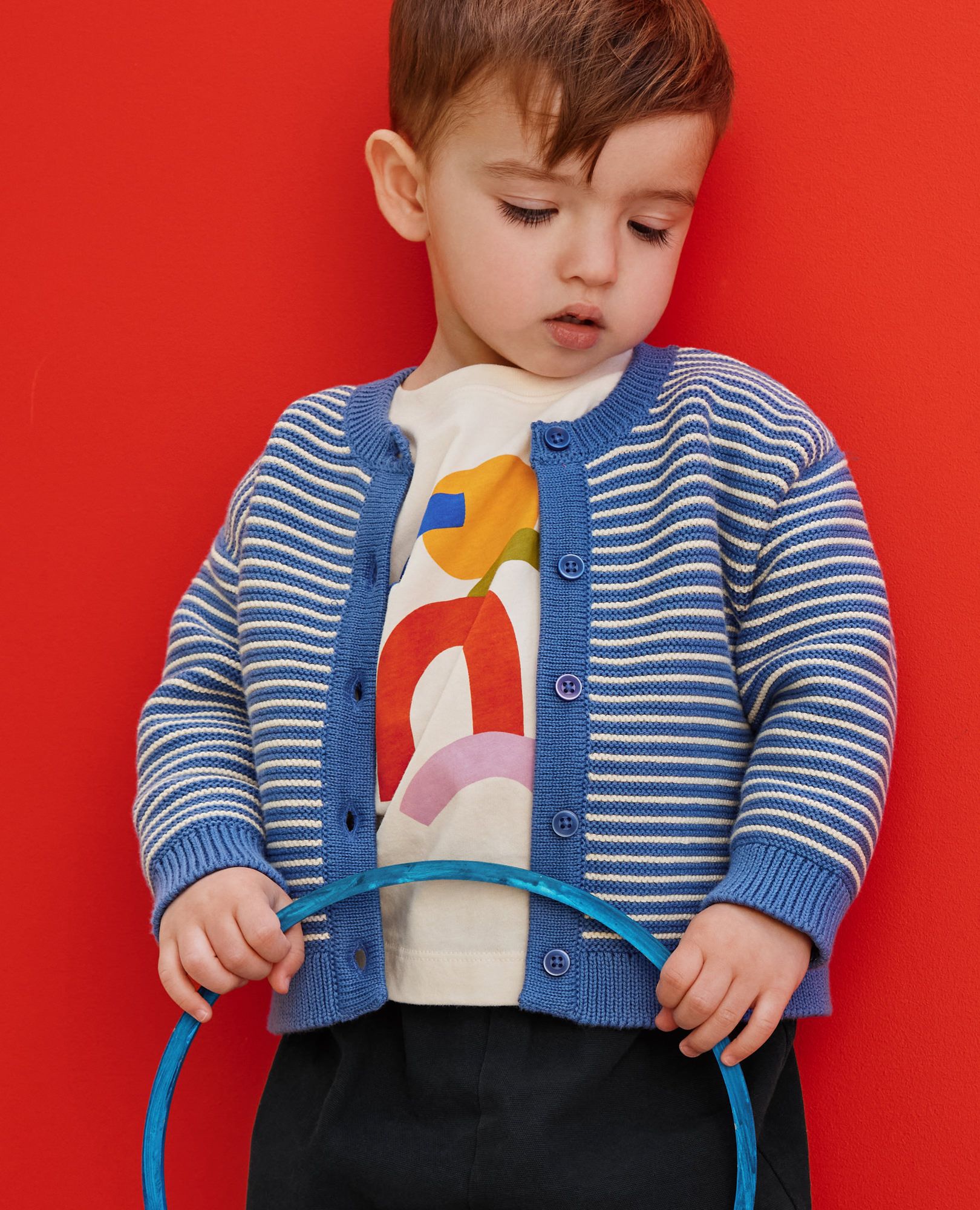 Baby Striped Cardigan Sweater in Dutch Blue/Almond Oil - main