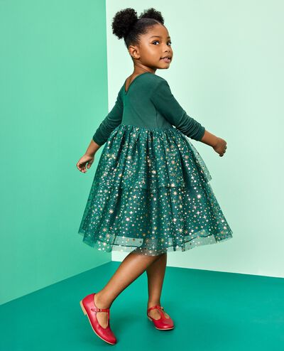 Long Sleeve Tulle Shimmer Dress in Malachite - main