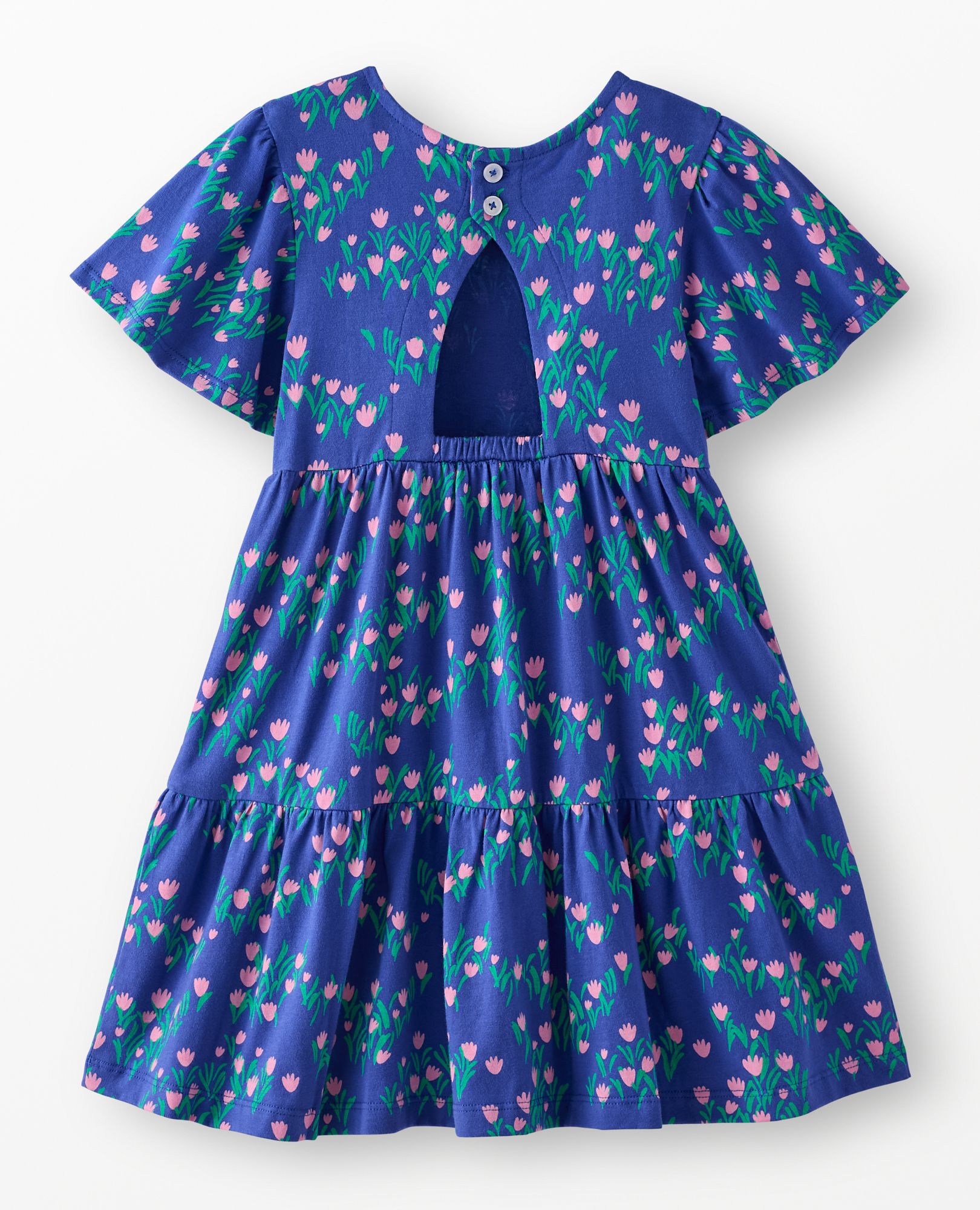 Flutter Sleeve Tiered Dress with Pockets in Wildflowers on Blue - main