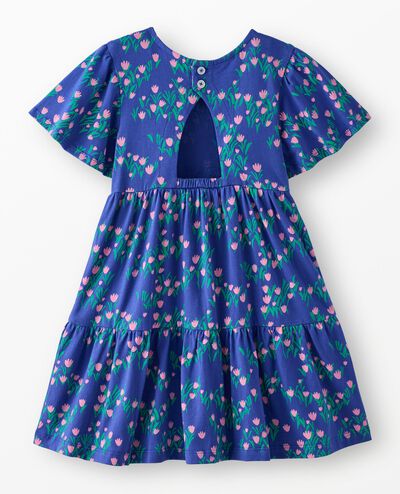 Flutter Sleeve Tiered Dress with Pockets in Wildflowers on Blue - main