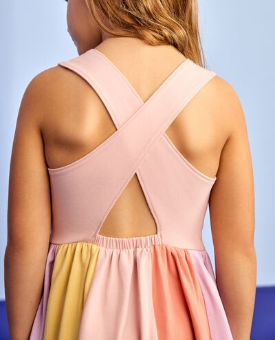 Rainbow Skirt Skater Dress with Pockets in Blush Pink - main