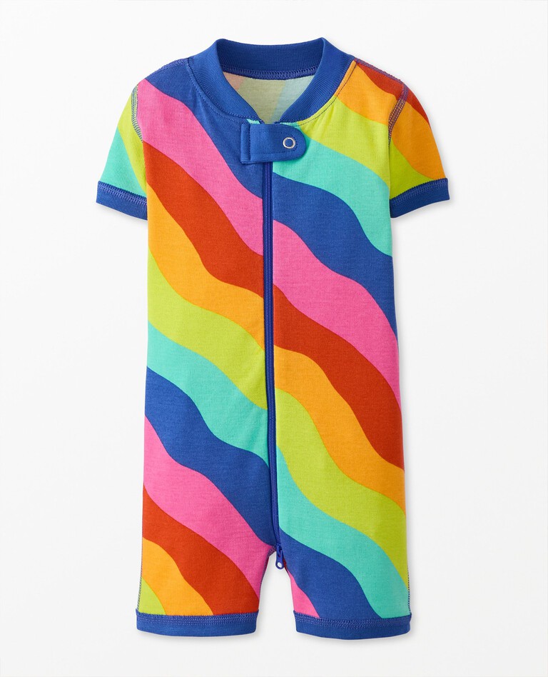 Baby 2-Way Zip Shortie Sleeper in Squiggly Rainbow - main