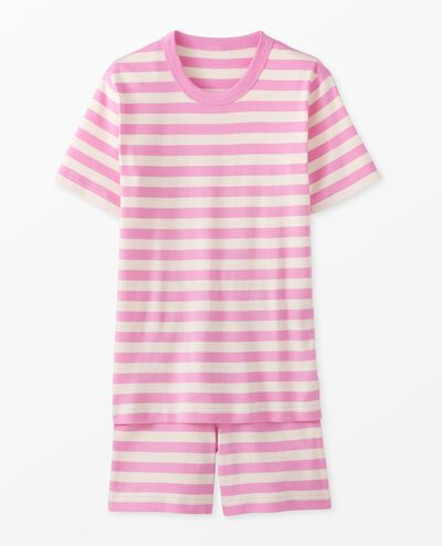 Adult Striped Short John Pajama Set in Fondant Pink - main