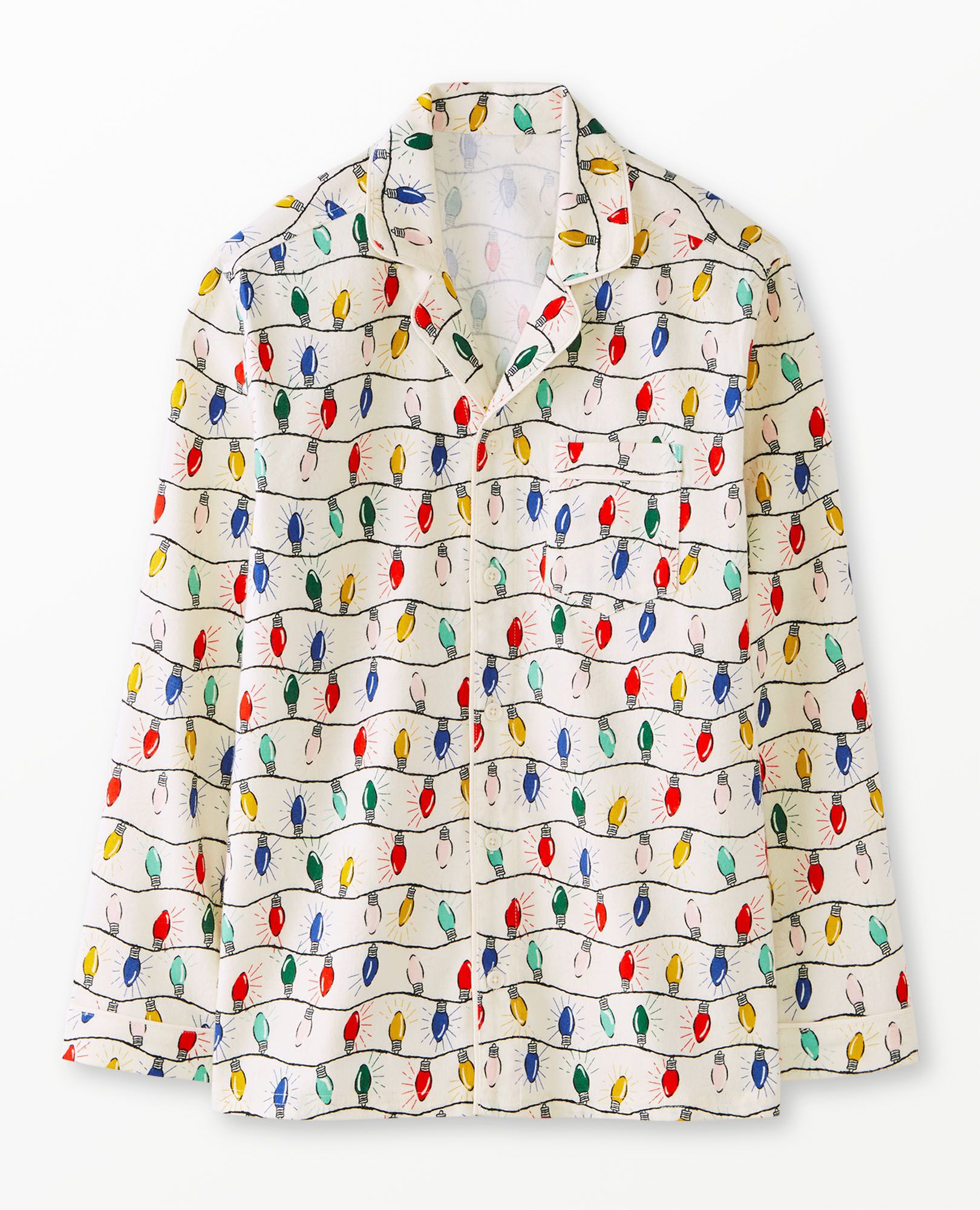 Adult Holiday Flannel Pajama Top in Bright Bulbs - main