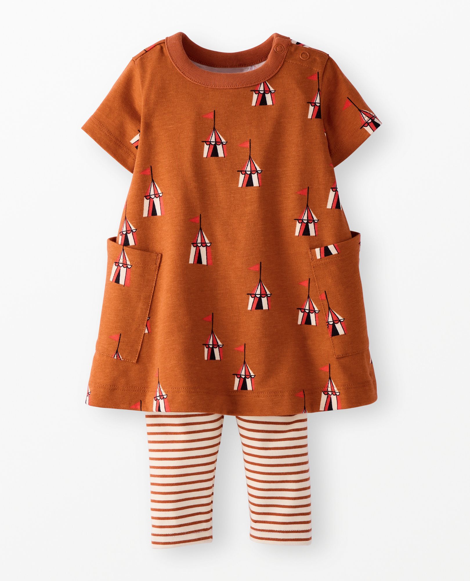 Baby Pocket Dress & Leggings Set in Tents on Dogwood - main
