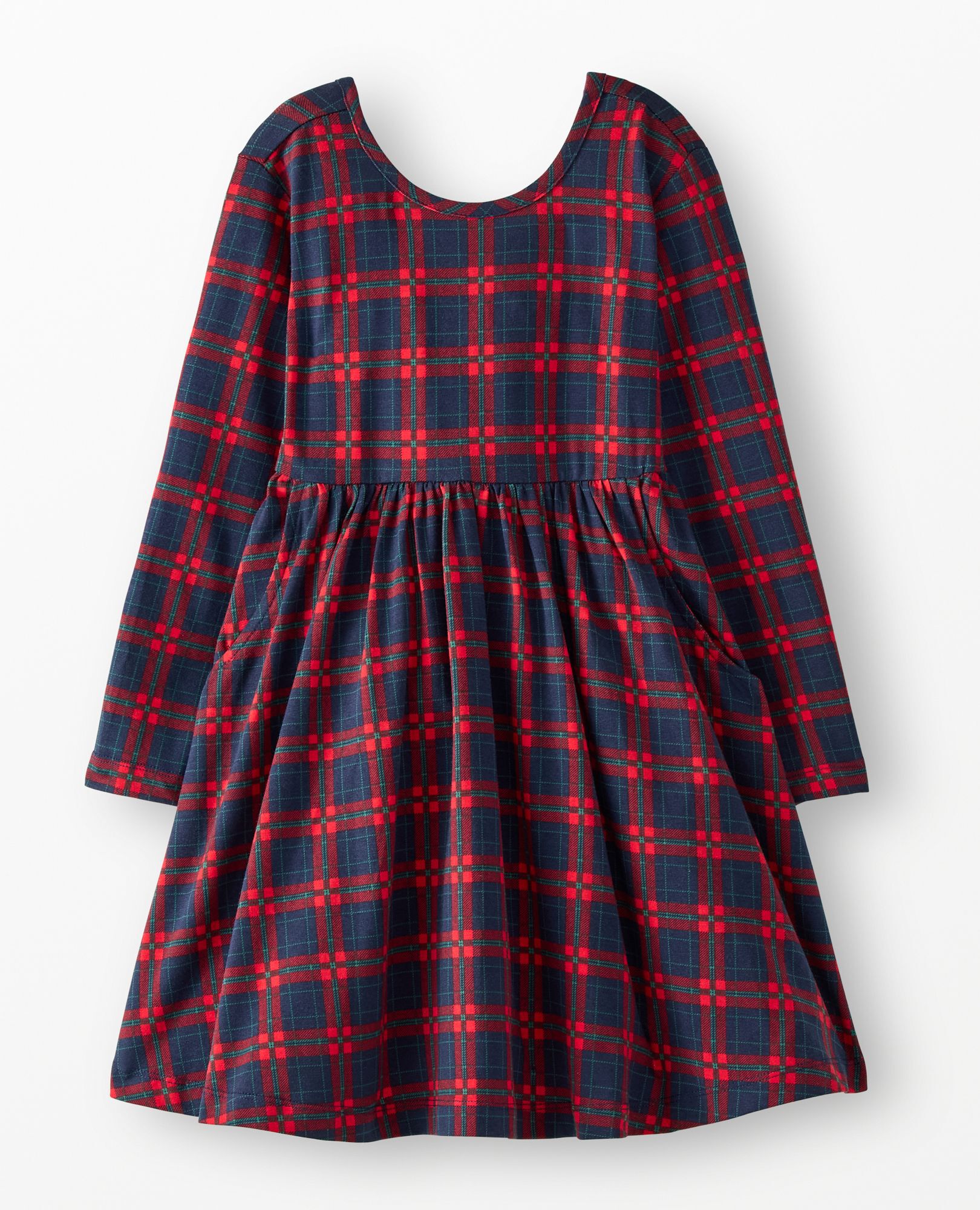 Long Sleeve Plaid Skater Dress with Pockets in Navy Holiday Plaid - main