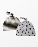 2-Piece Baby Layette Top Knot Beanie in HannaSoft™ in Stars and Moon Tonal on Grey - main