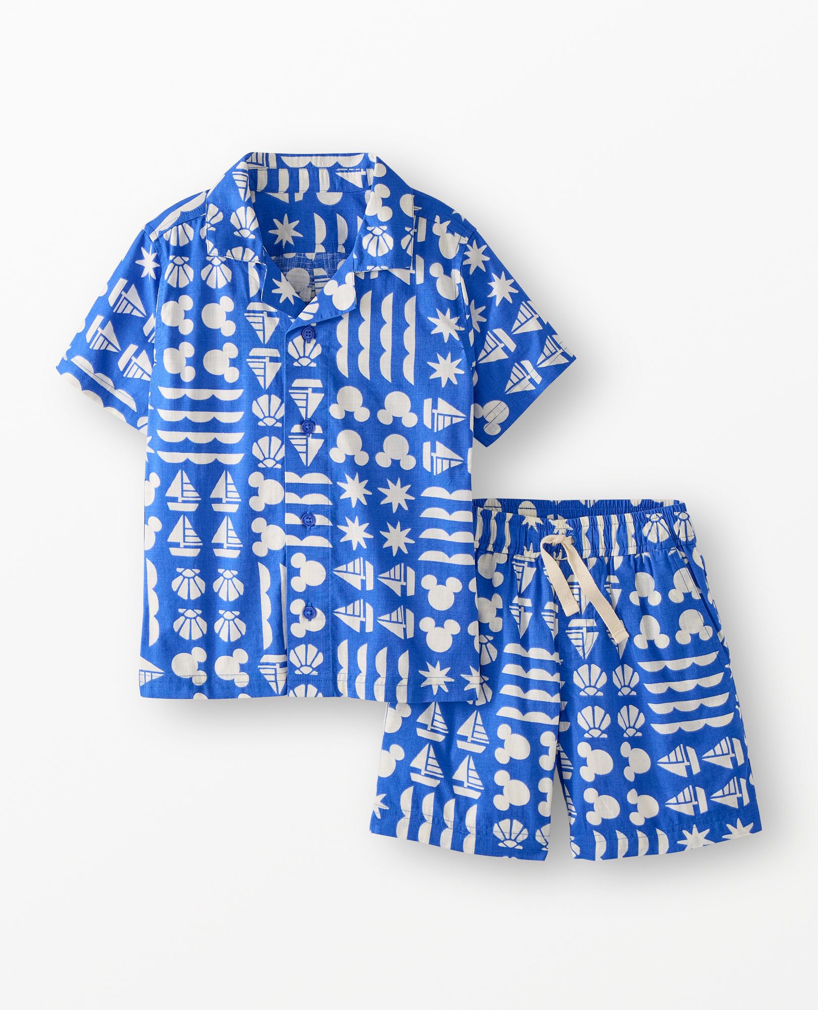 Disney Mickey Mouse Poplin Button Up Shirt & Shorts Set in Mickey Mouse Sail Patchwork Blue - main