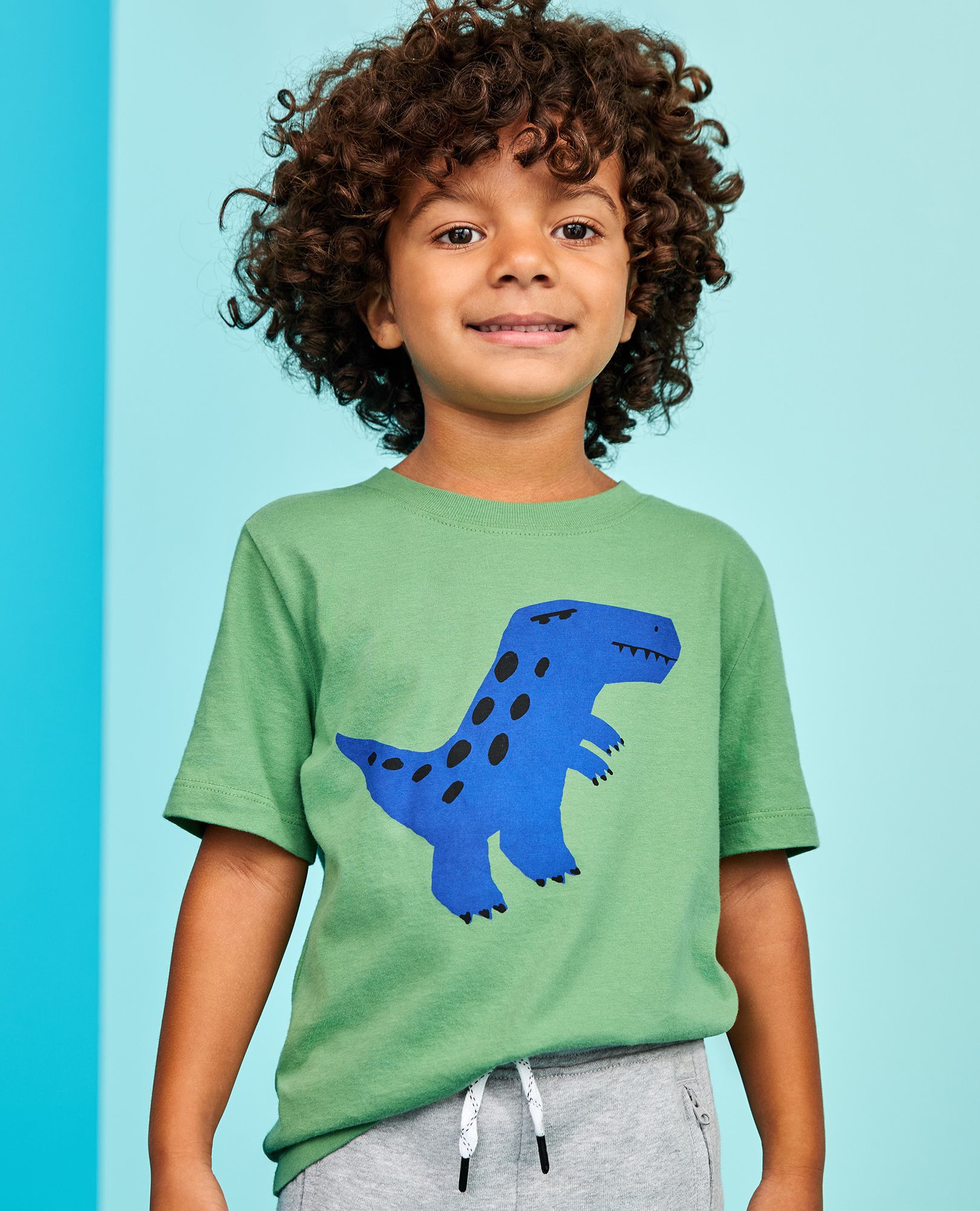 Relaxed Fit Graphic T-Shirt in T-Rex on Green - main