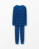 Long John Pajamas In Organic Cotton in Lookout Blue/Navy Blue - main