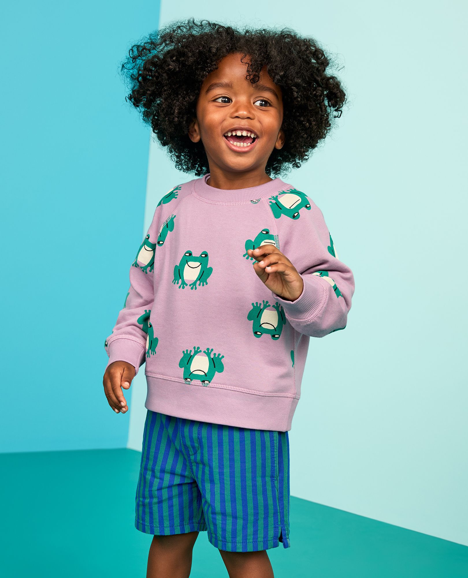 French Terry Sweatshirt in Happy Frogs on Purple - main