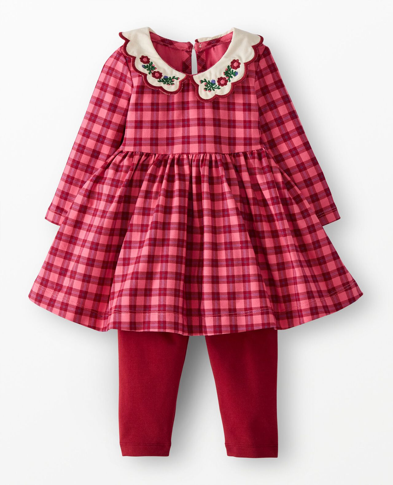 Baby Long Sleeve Collared Skater Dress & Leggings Set in Pink Gingham - main