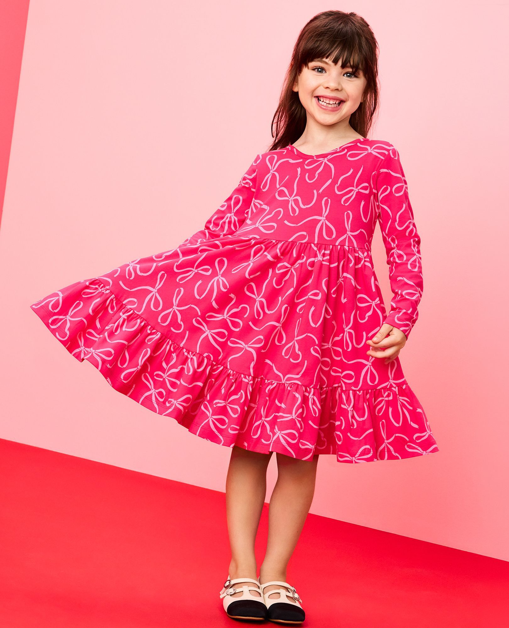 Long Sleeve Ruffle Skater Dress with Pockets - thumbnail 10