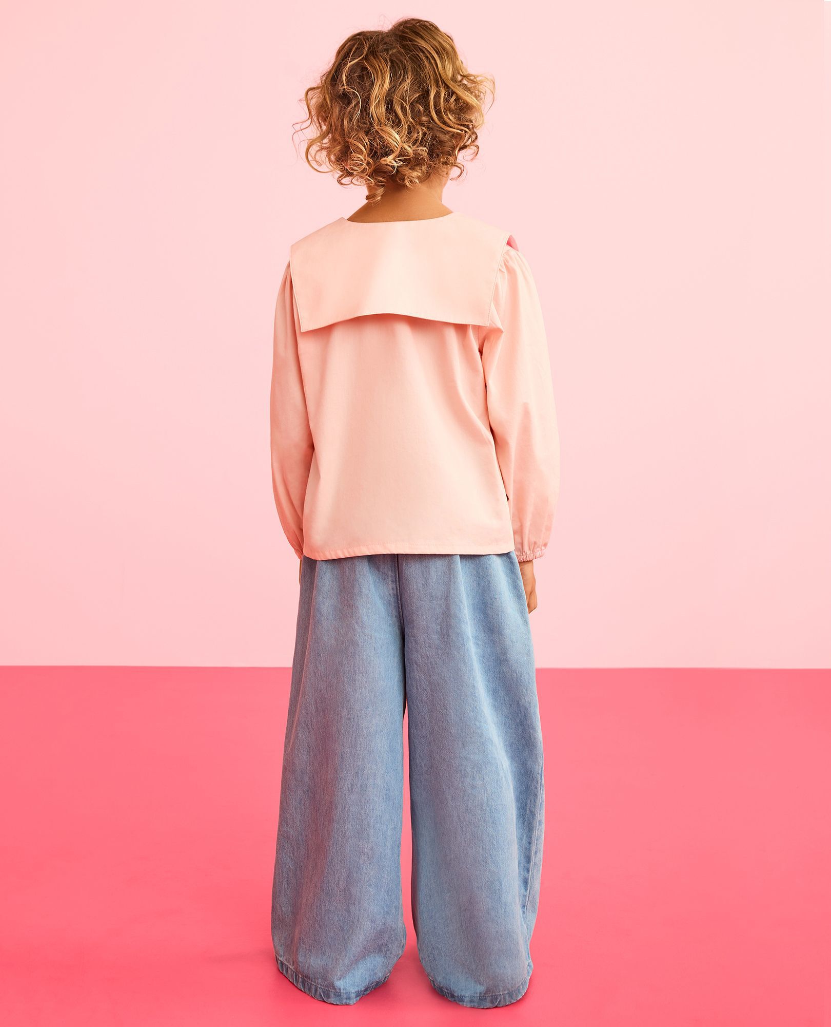 Denim Wide Leg Pants in Light-Medium Wash - main