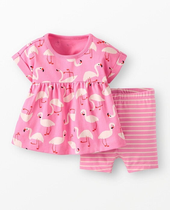Girls' Flamingos On Azalea Pink Baby Tunic Top & Shorts Set in Top Is 100% Combed Cotton - Size Toddler 2 by Hanna Andersson