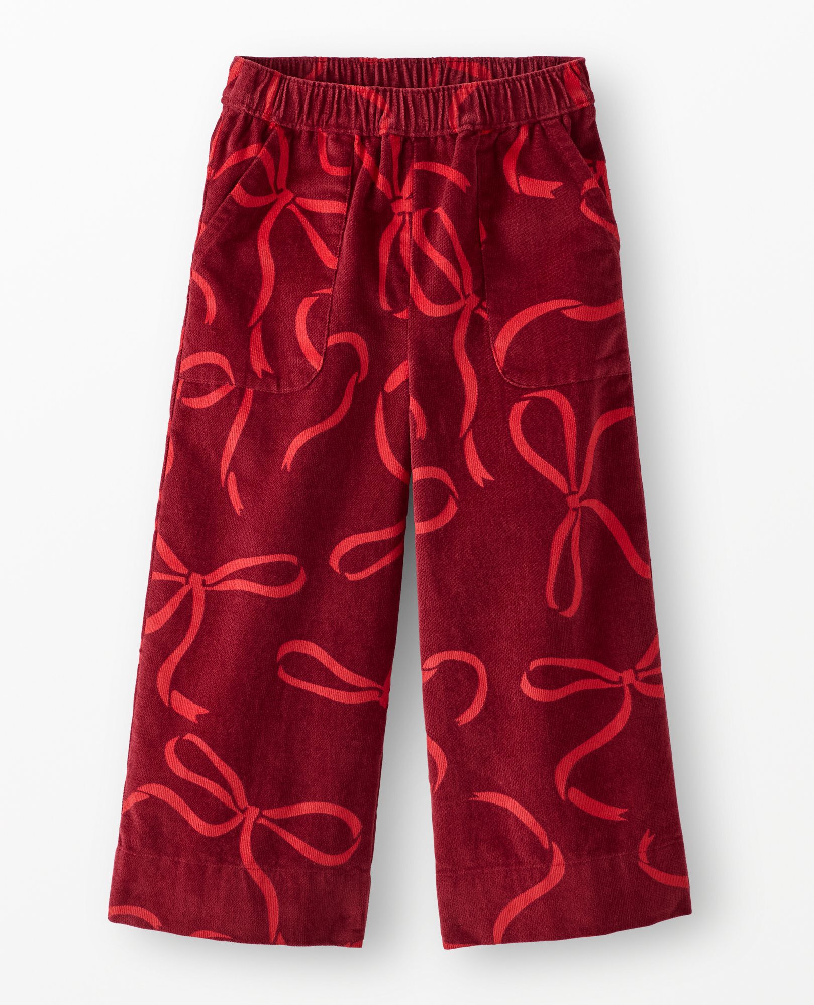 Velvet Wide Leg Pants in Bows on Beet Red - main
