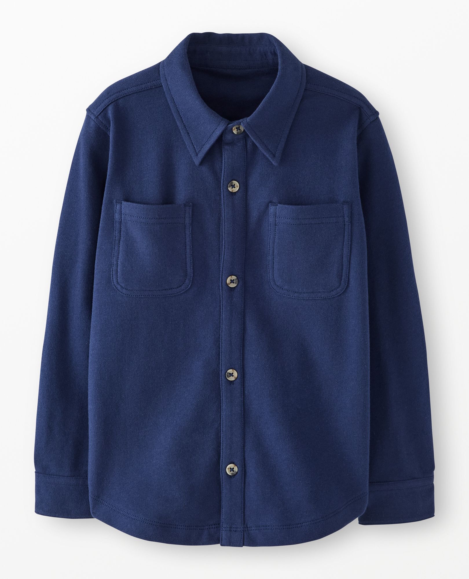French Terry Button Up Shirt in Navy Blue - main