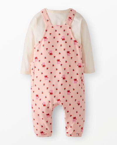 Peppa Pig Long Sleeve T-Shirt & French Terry Overalls Set in Peppa small tulips on Pink - main