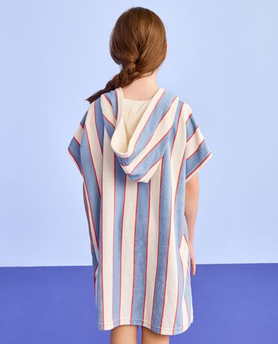 Oversized Loop Terry Hoodie Cover Up in Forever Blue/Ecru - main