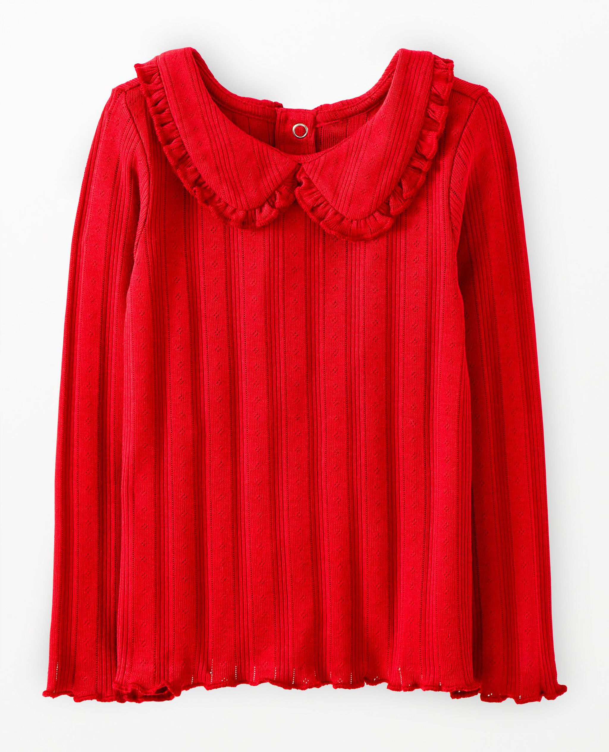 Long Sleeve Pointelle Collared T-Shirt in Ribbon Red - main