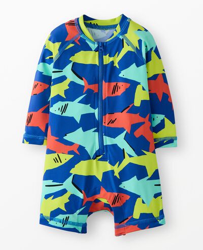 Baby Rashguard Swimsuit in Neon Sharks - main