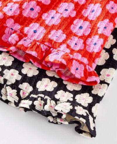 Jacquard Wide Leg Ruffle Pants in Ecru Floral on Black - main