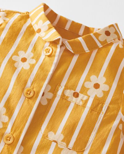 Oeuf Poplin Sleeper in Flowers on Stripes - main