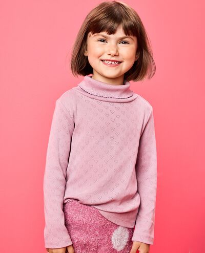 Long Sleeve Pointelle Heart Turtleneck Top in Cosmic Purple - main