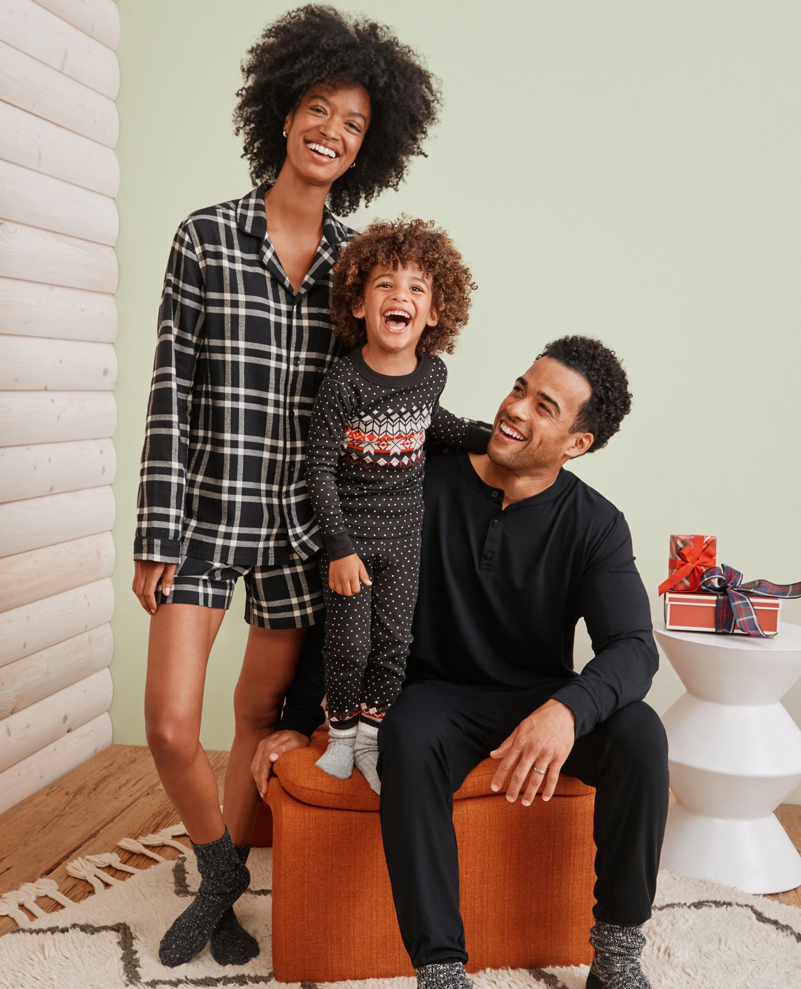 Adult Holiday Flannel Pajama Top in Black Tonal Plaid - main