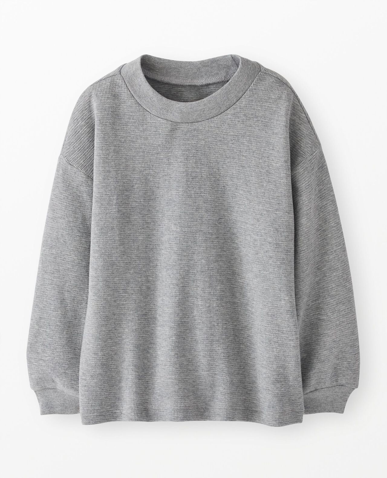 Long Sleeve Oversized Waffle Crewneck in Heather Grey - main