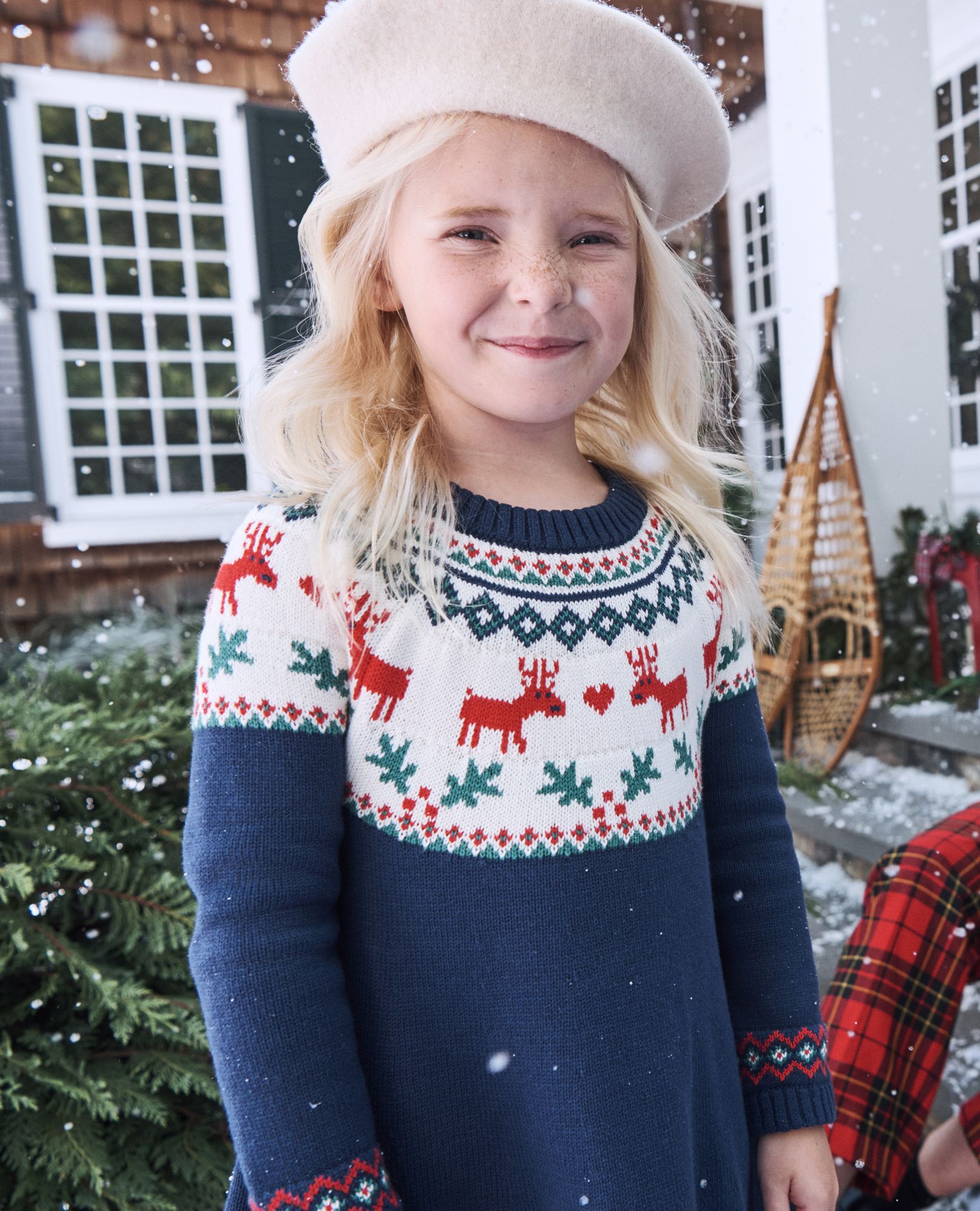 Dear Deer On Navy Holiday Sweater Dress in 100 Cotton Toddler Girls Size 3 by Hanna Andersson