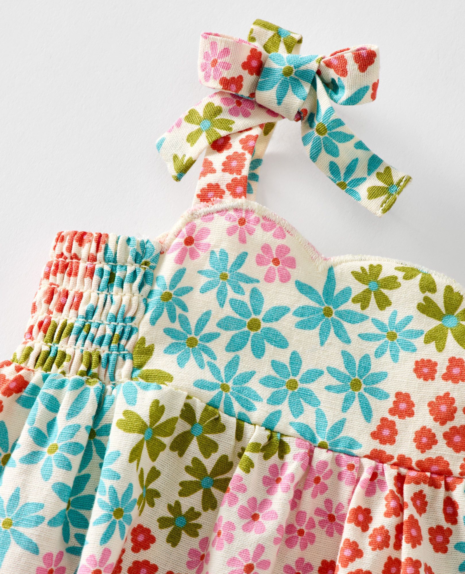 Baby Sleeveless Linen Bow Strap Dress in Floral Clusters - main