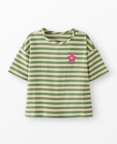 Relaxed Fit Ribbed Embroidered T-Shirt in Stone Green/Ecru - main