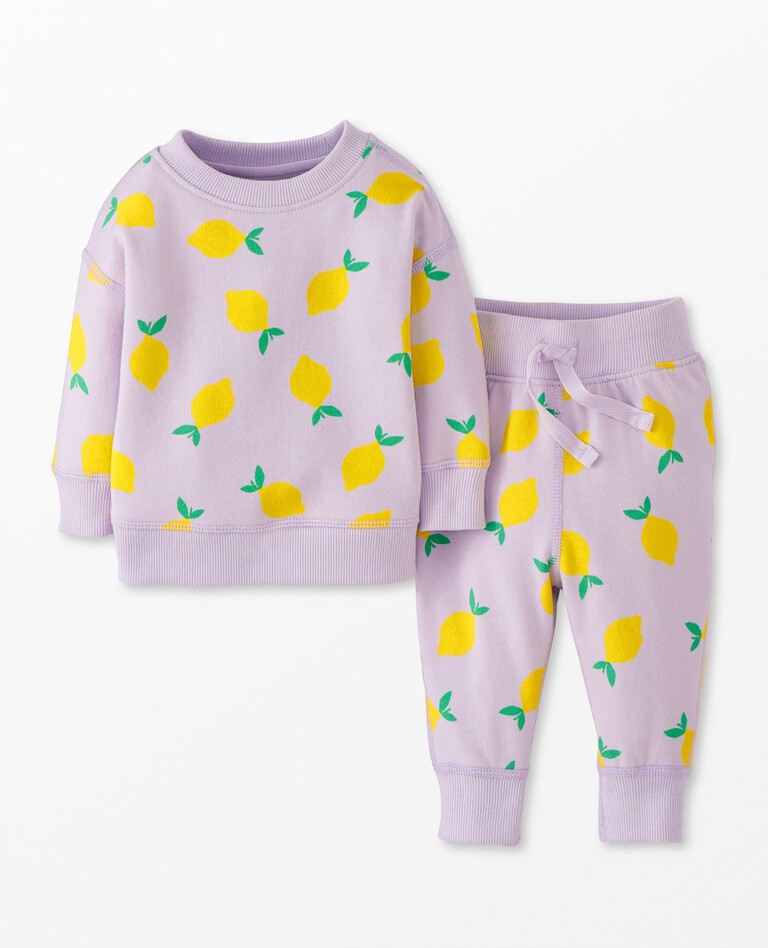Baby French Terry Top & Pants Set in Lemon Squeeze on Orchid Hush - main