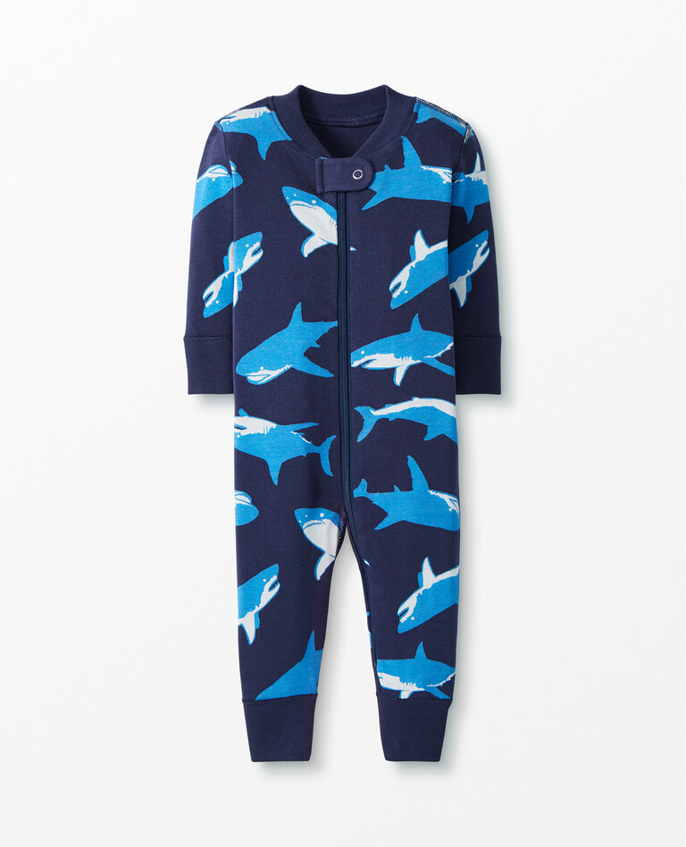 Baby Zip Sleeper In Organic Cotton in Blue Shark - main
