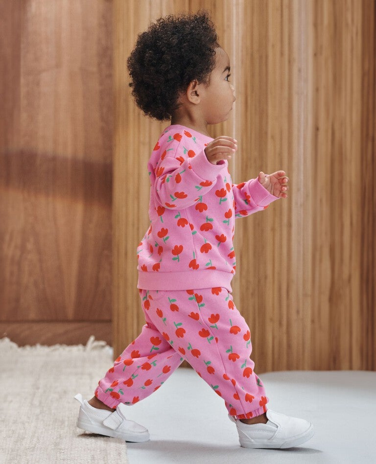 Baby French Terry Sweatshirt & Sweatpants Set in Dreaming of Tulips on Fuchsia Pink - main
