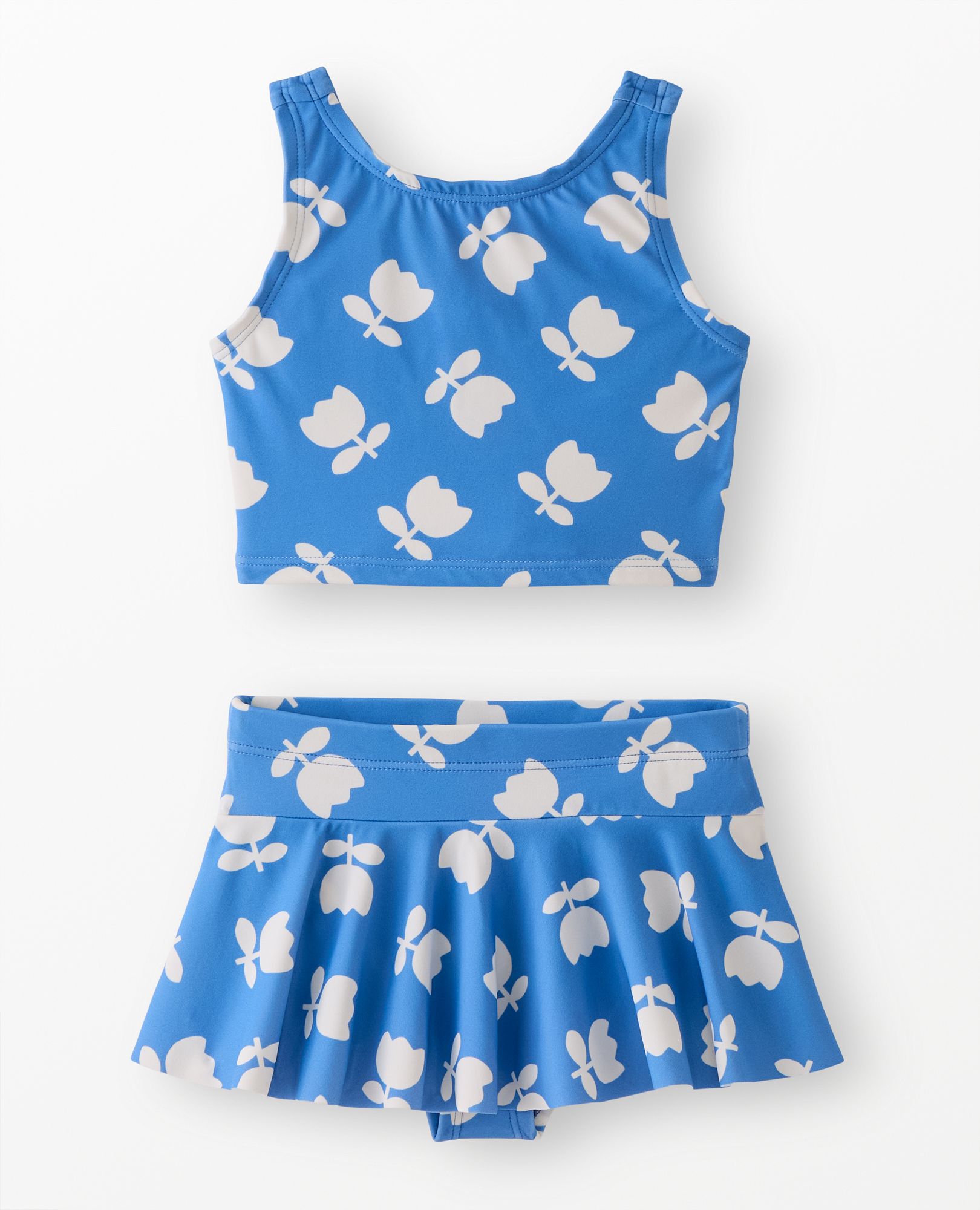 Two-Piece Bow Back Skirted Swimsuit in Tossed Tulips on Blue - main