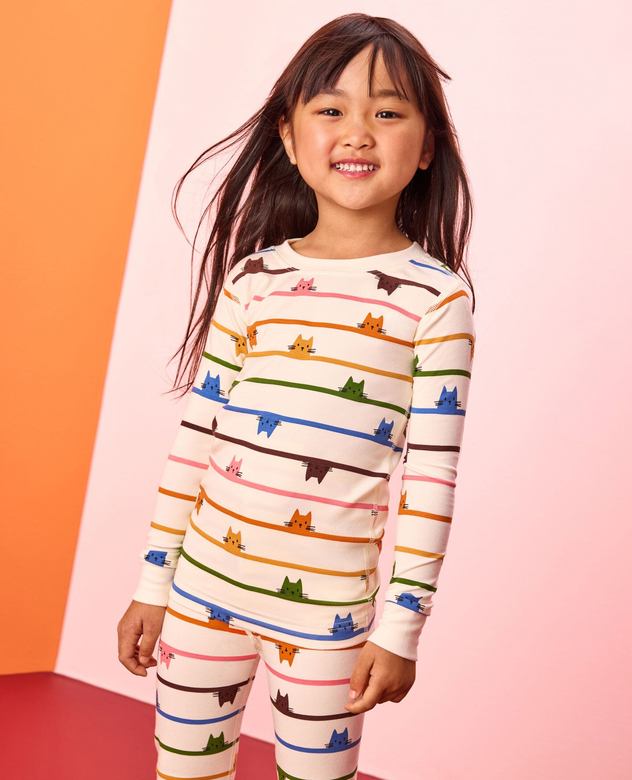Halloween HannaSoft™ Stretch Pajama Set in Cat Stripes on Ecru - main